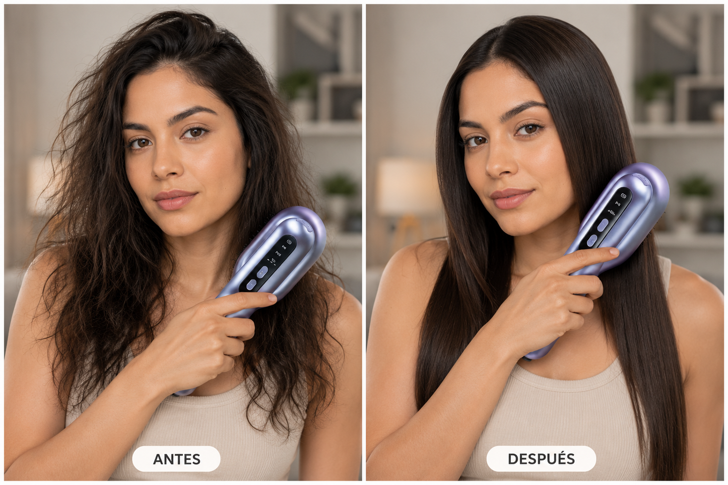 Cepillo con masaje vibratorio con atomizador y aplicador de aceite para el cabello.